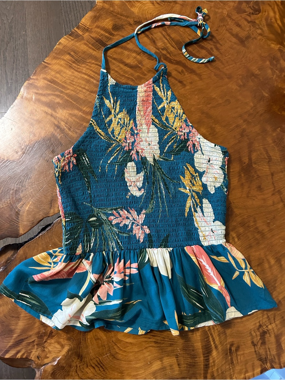 🌴 Patrons of Peace Boho Tropical Summer Floral Smocked Halter Top